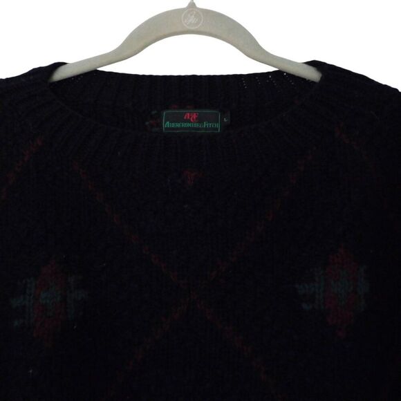 Vintage Abercrombie & Fitch Sweater Men's Large Blue Chunky Cable Knit Wool 90s - Picture 2 of 5